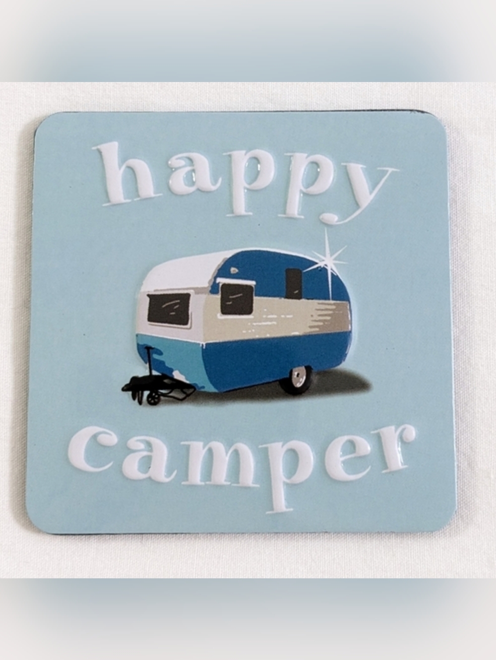 Happy Camper Embossed Fridge Magnet RV Camper Decor Metal NEW